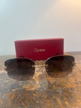 Cartier Women's Rimless Sunglasses - Gold Accents with Gradient Brown Lenses